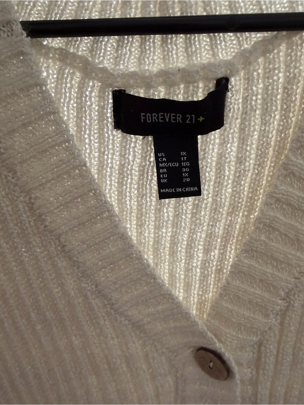 Forever 21 Cream Ribbed V-Neck Button Cardigan